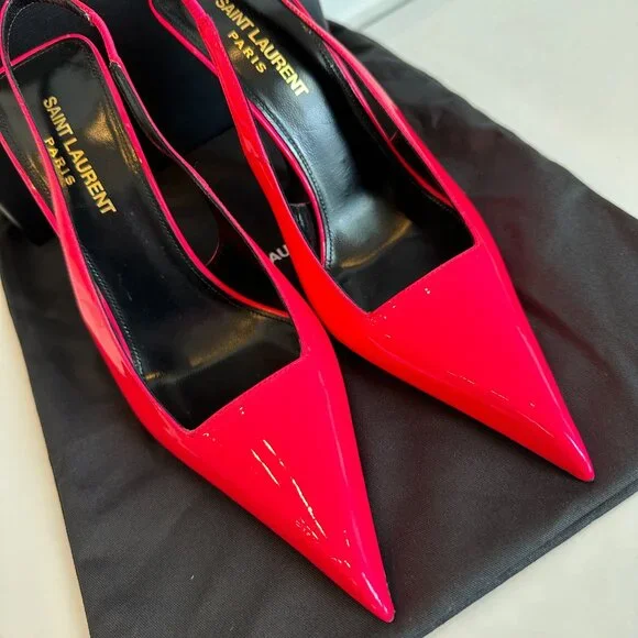 Saint Laurent Paloma 105 Patent Slingback Heels Pink Size 38 NIB $1150 - Picture 1 of 10
